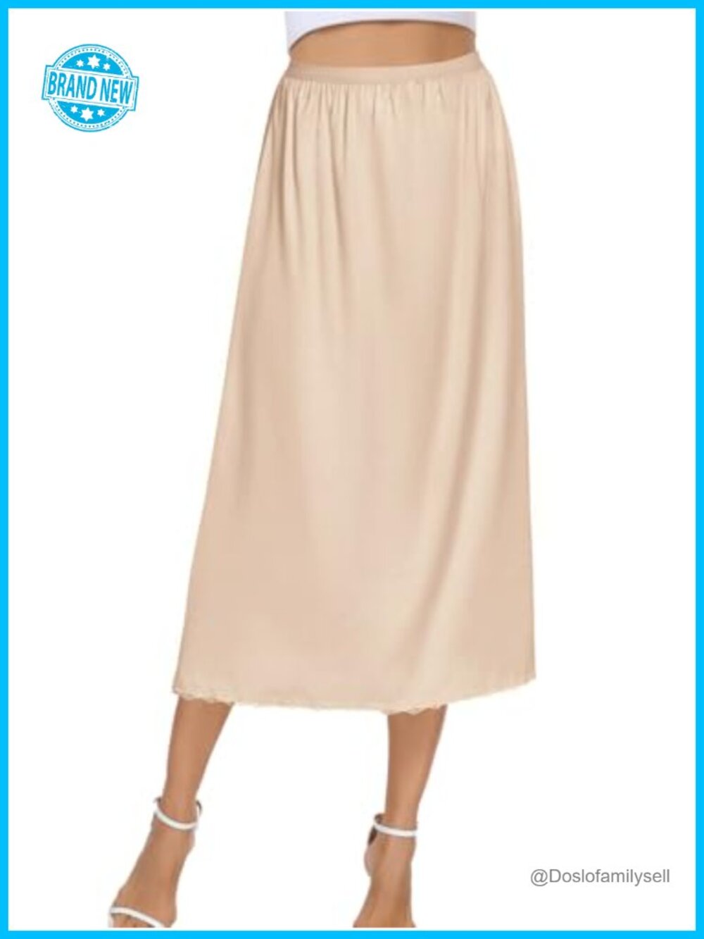Women's Satin Half Slip Non-Cling Underskirt Lace Trim Anti-Static